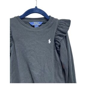 Polo Ralph Lauren Girl Toddler 4 Polo Shirt Ruffles Black White Pony EUC